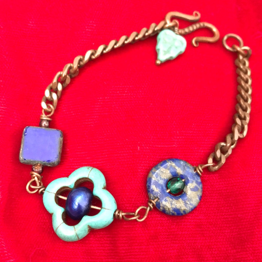 Copper chain bracelet w lapis lazuli One-of-a-kind